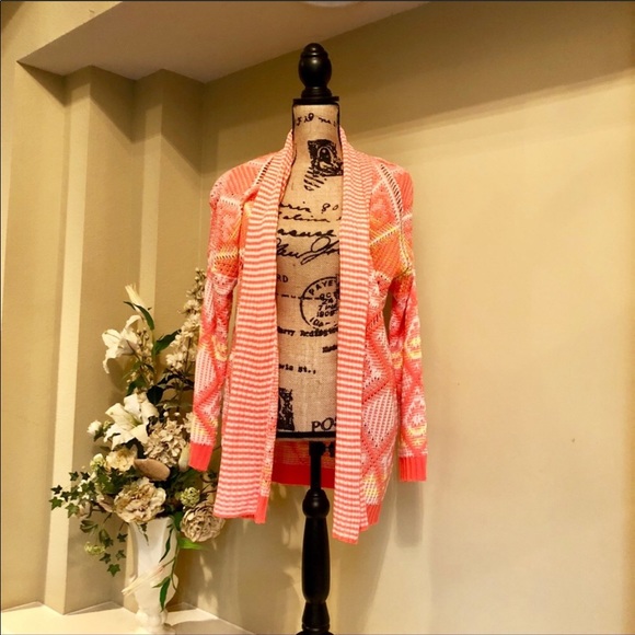 Neon pink & yellow with white knit cardigan size s - Picture 2 of 4